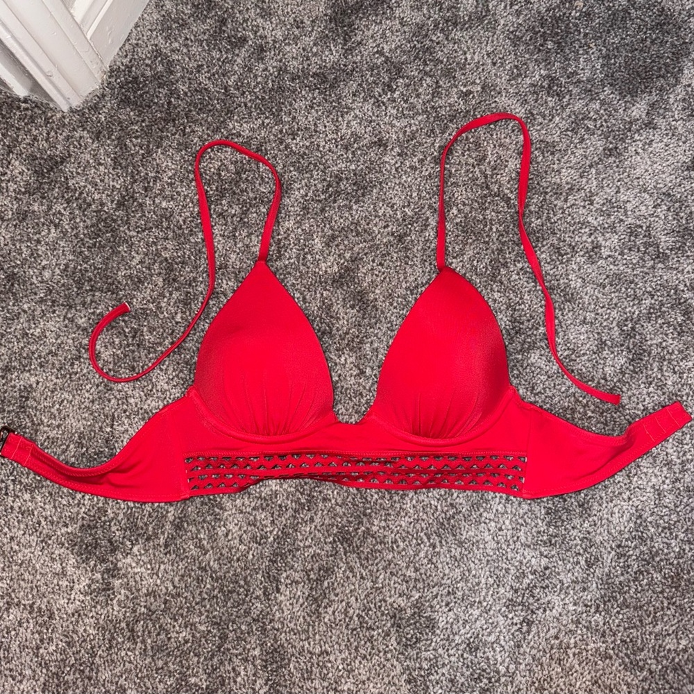 Shade & Shore Red Bikini Top with Mesh Detail